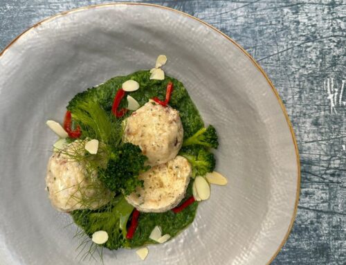 Canederli allo speck con pesto di broccoli