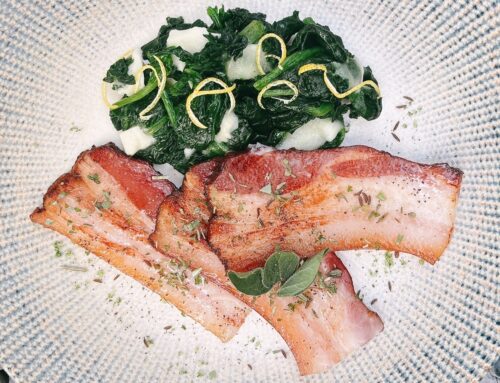 Pancetta alla piastra con spinaci filanti
